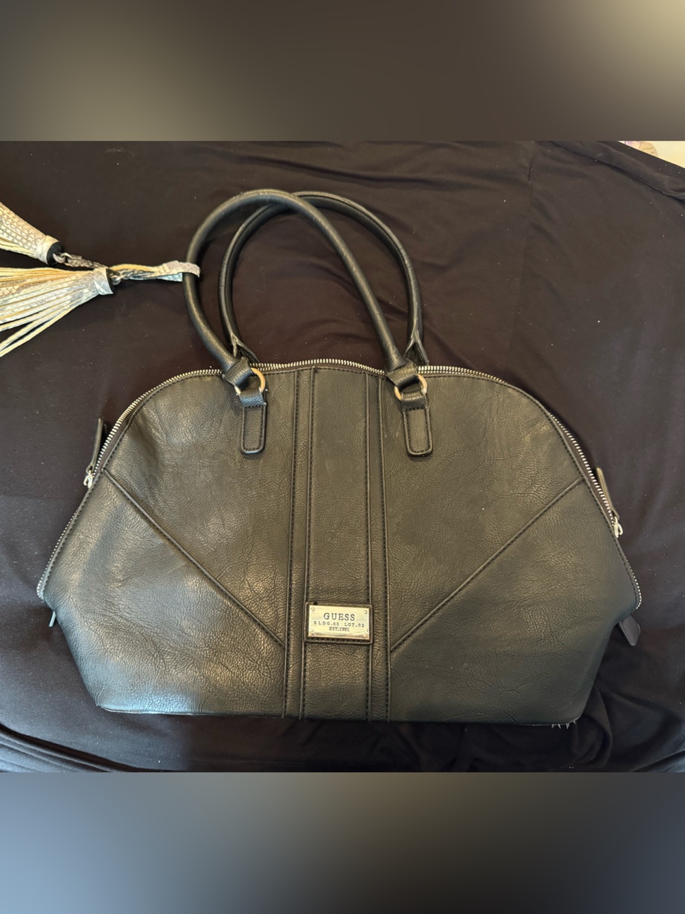 Guess Black Dome Tote with Tassel Detail